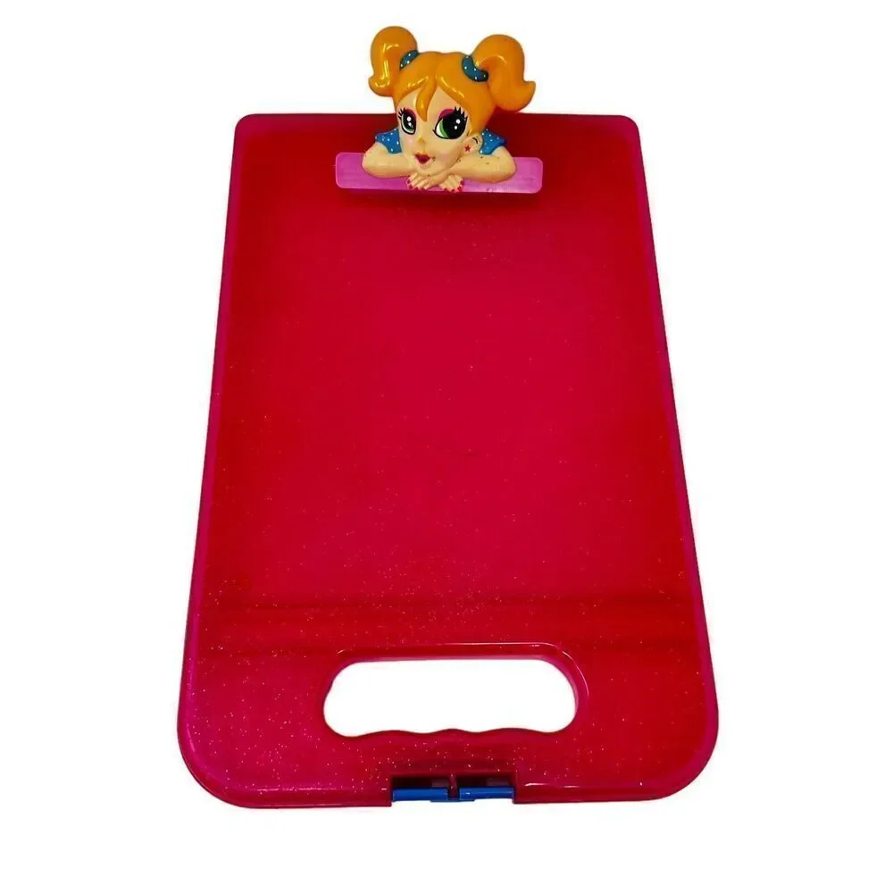 Vintage Lisa Frank Blonde Girl Pink Glitter Clipboard Art Storage Container Nurs